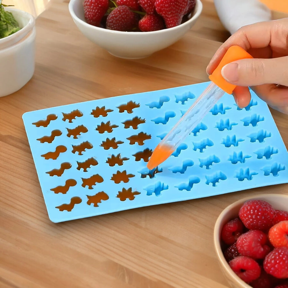 Silikónová forma na gumených dinosauríkov s pipetou  - ružová