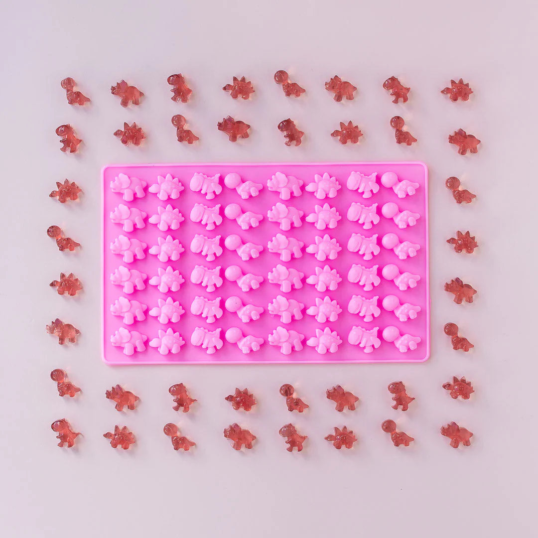 Silikónová forma na gumených dinosauríkov s pipetou  - ružová