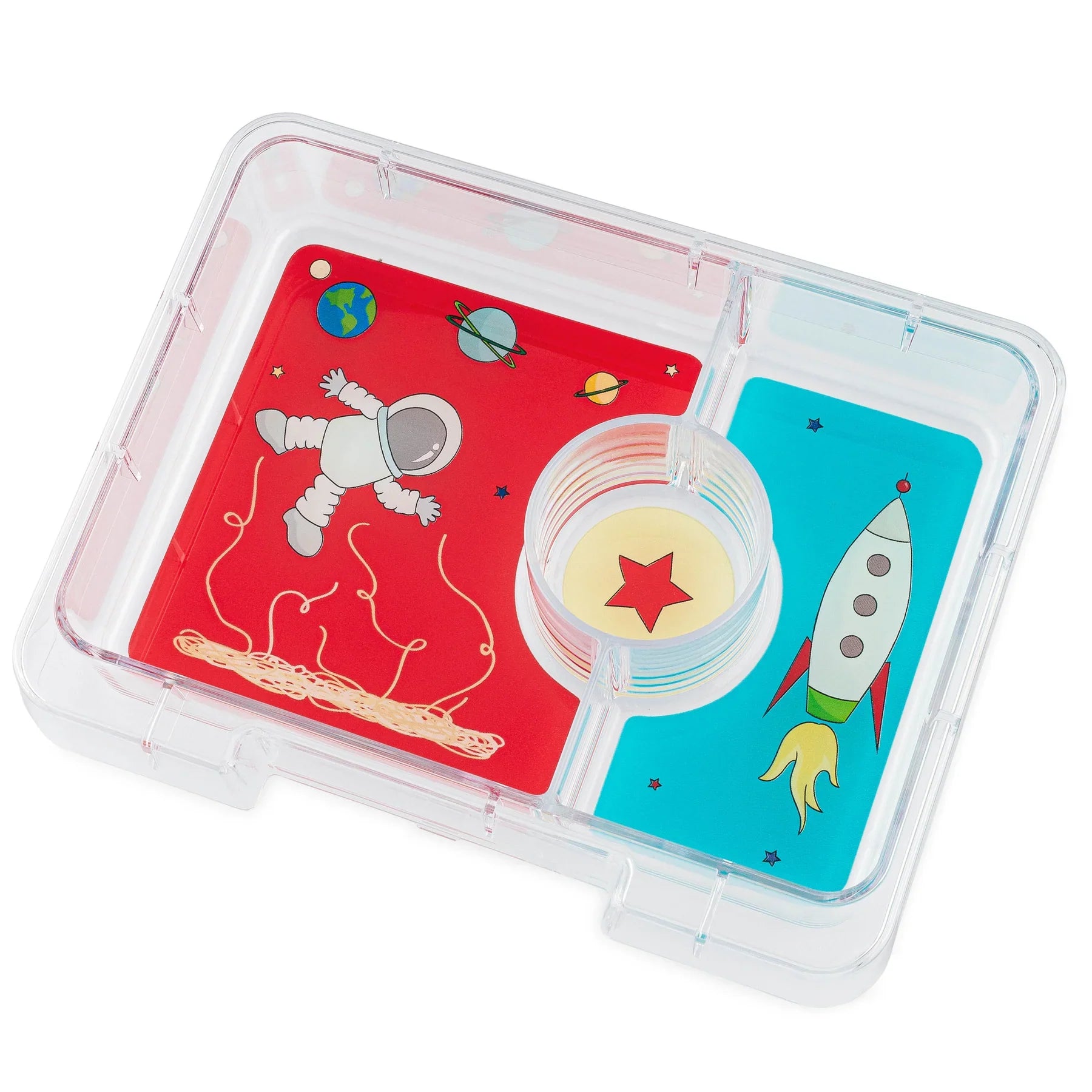 Yumbox Snack 3 oddelenia pravá modrá s potlačou (raketa)