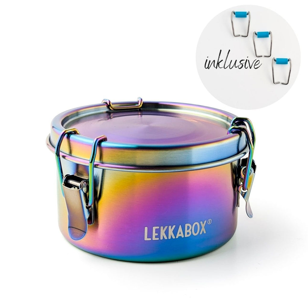 Nepriepustná nerezová dóza Lekkabox Clipsy 400ml - dúhová