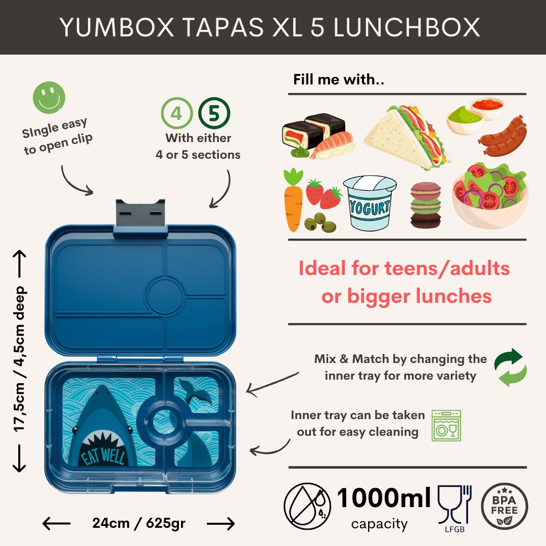 Yumbox XL Tapas 4 oddelenia modrá Monte Carlo Žralok