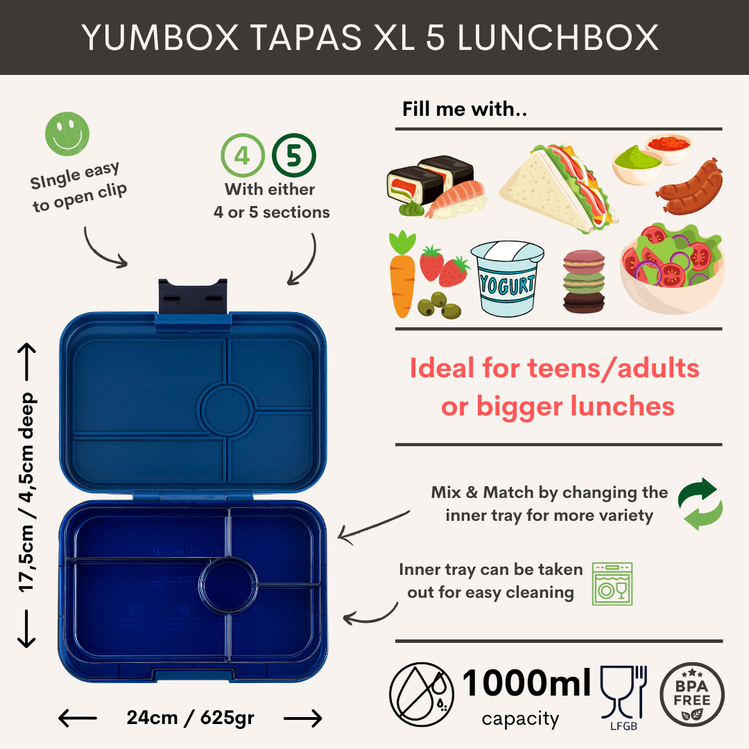 Yumbox XL Tapas 5 oddelení modrá Monte Carlo - modrá transparentná