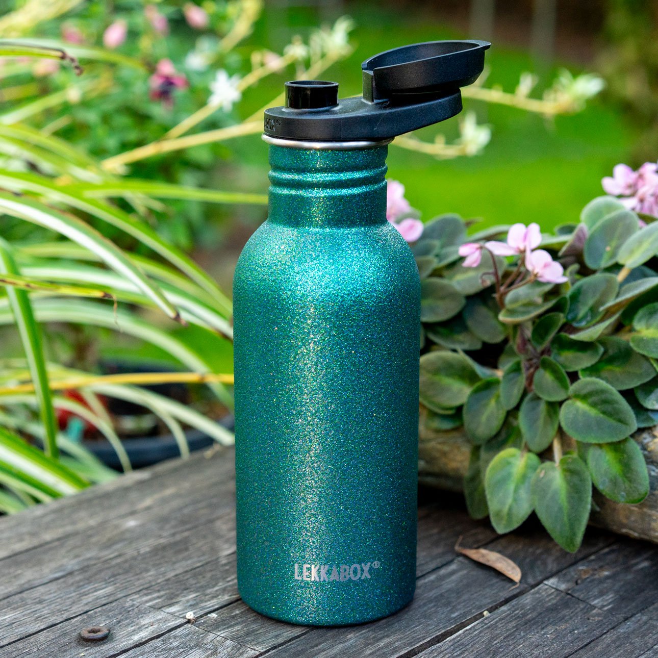 Lekkabox GO 500ml - ľahká nerezová fľaša - aqua s trblietkami