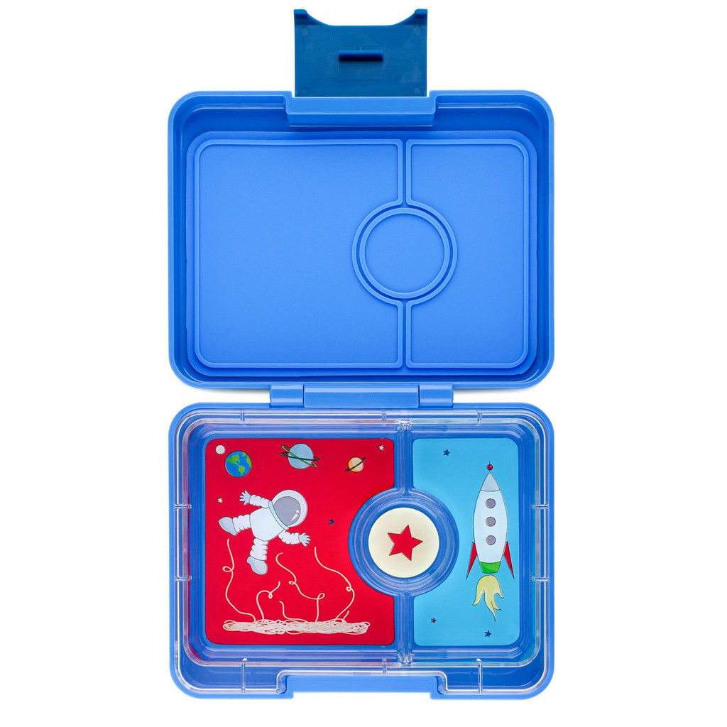Yumbox Snack 3 oddelenia pravá modrá s potlačou (raketa)