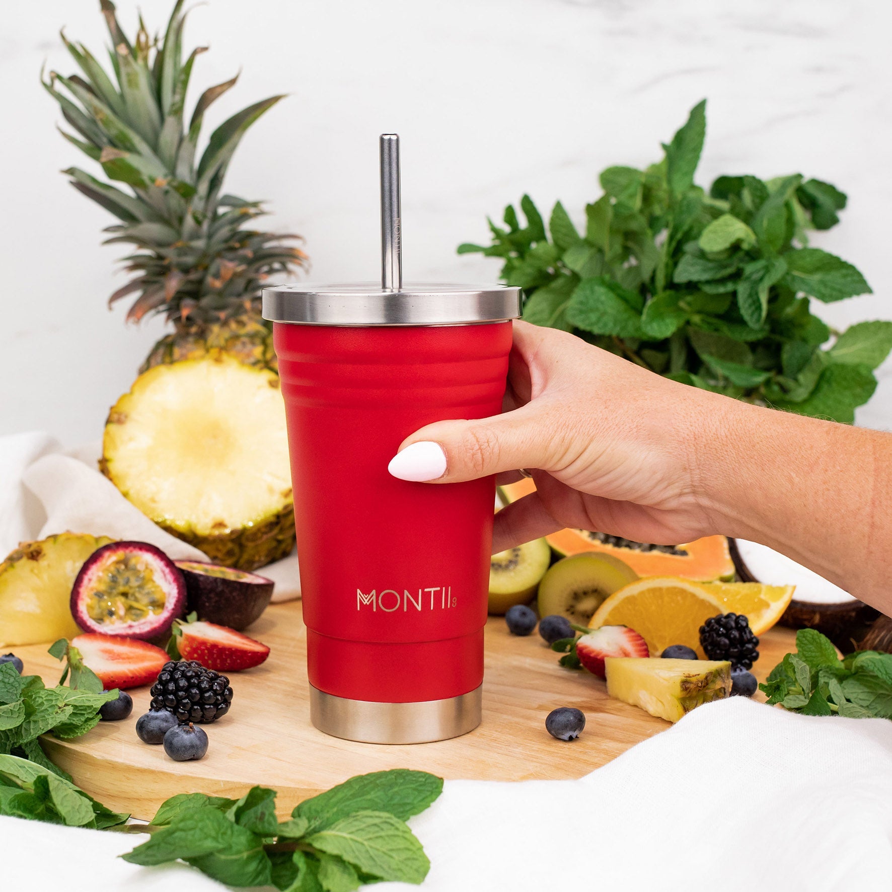 Montii Smoothie Original cup - termoizolačný smoothie pohár Čerešňa 450ml