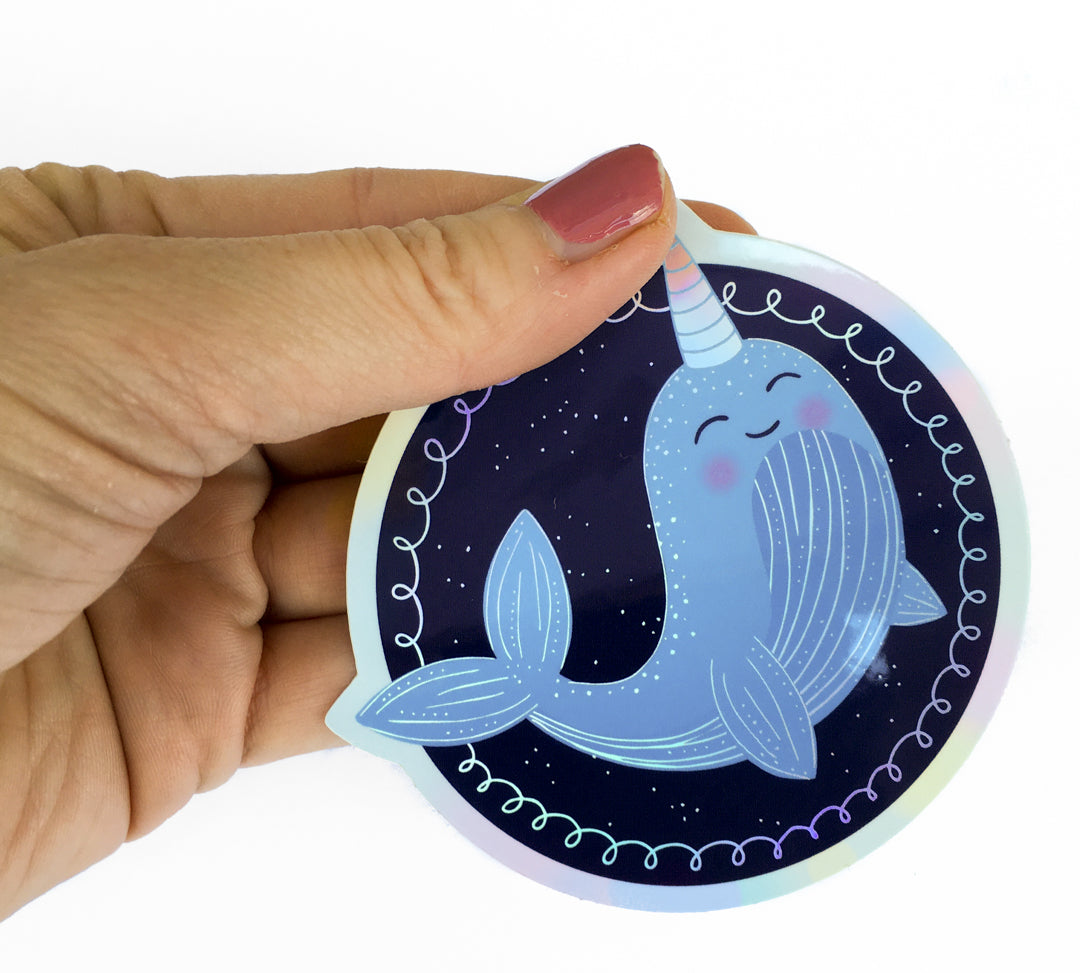 Holografická vodeodolná nálepka veľryba Narval