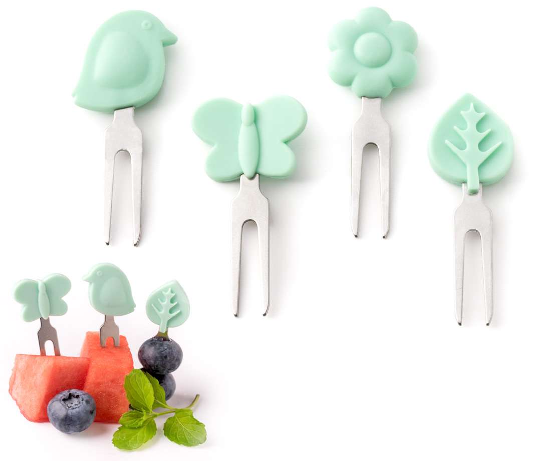 Set 4 krátkych nerezových napichovátok Lekkabox - magická záhrada